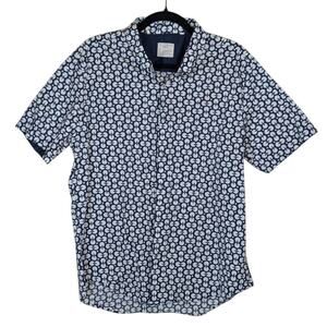 7 Diamonds Moon Bridge Blue White Print Button Down Semi Casual Shirt XL